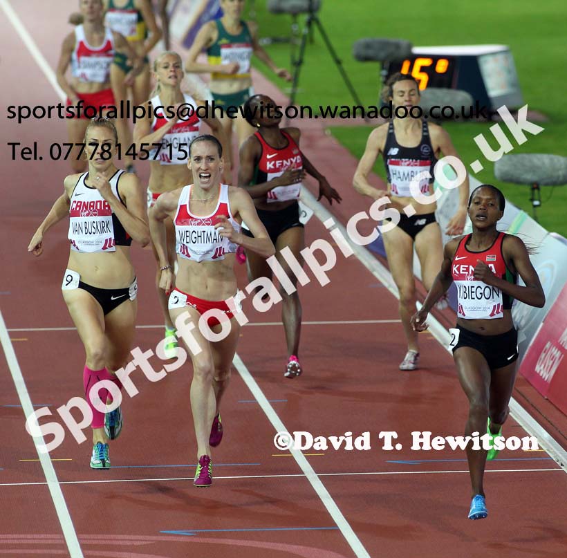 Laura Weightman (England) outsprints Kate Van Buskirk (Canada) for 2nd in the 1500 metres, 2014 Commonwealth Games, Glasgow. Photo: David T. Hewitson/Sports for All Pics